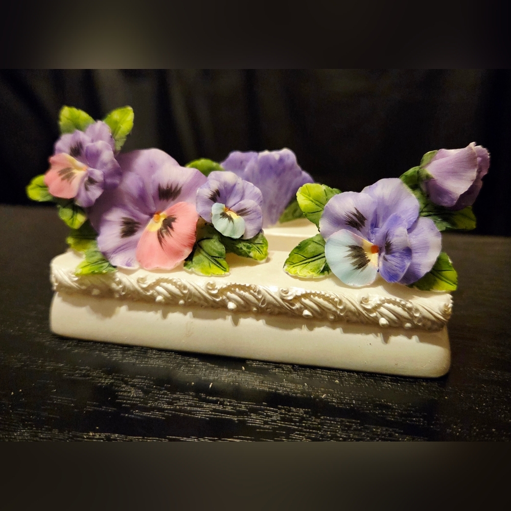 Vtg Pansy Business Card Holder 3.5x2.25"